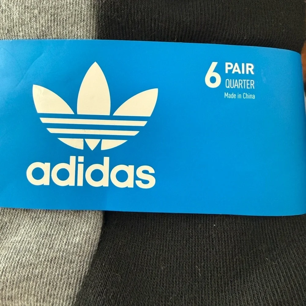 adidas L Black Gray Moisture-Wicking Unisex Quarter Crew Socks 6 Pair